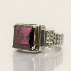 Natural Princess Cut Garnet 925 Sterling Silver Ring